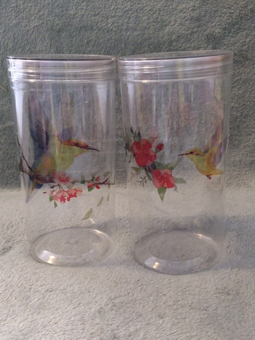 Clear Plastic Canister With Hummingbird Plastic Stickers - Set Of 2